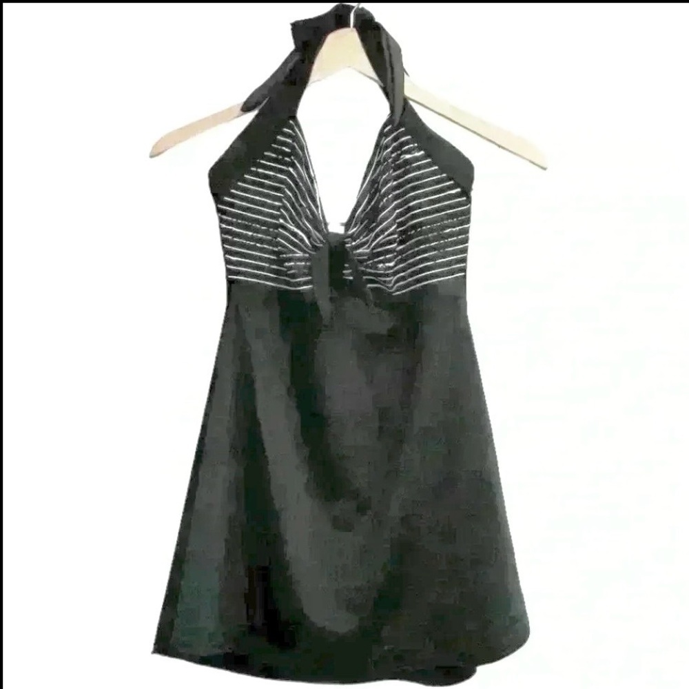 🌈 6/$60 Cocoship Halter One Piece Skorts Swimwear Black White, Large, Size 10